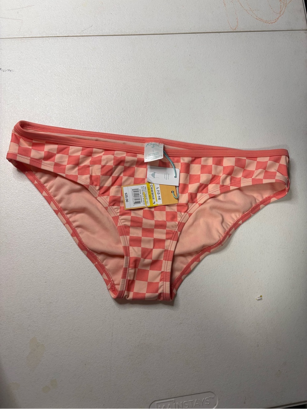 Kona Sol Pink White Checkered Hipster Bikini Bottom NWT Large